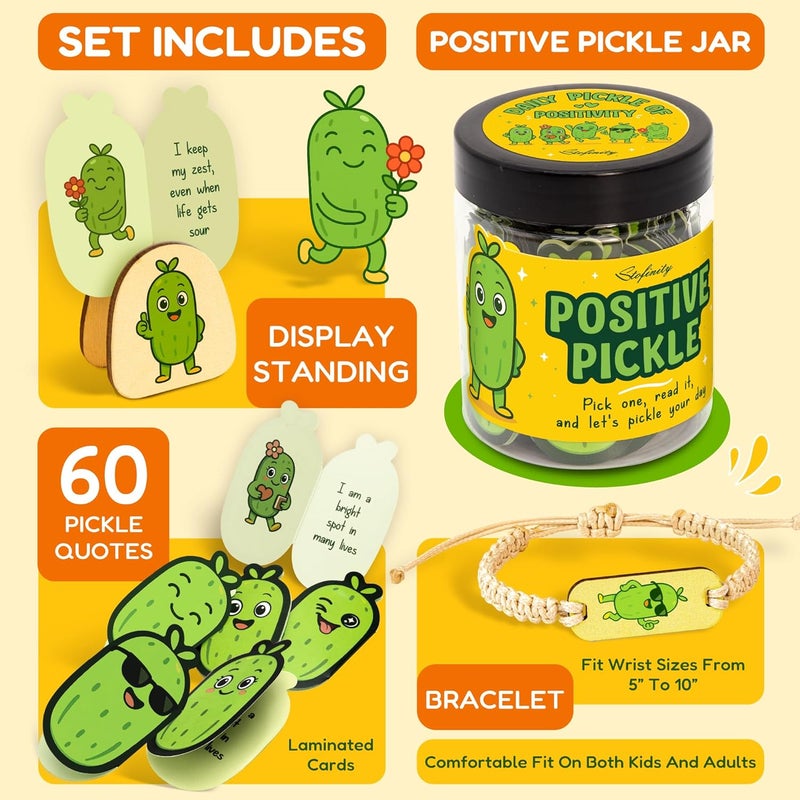 STOFINITY Positive Pickle Affirmation Cards For Teens - Funny Emotional Support Pickle Gifts For Women Friend Sister, Cute Birthday Gifts For Teen Girls Trendy Stuff, Daily Affirmations Jar Desk Decor - Image 2